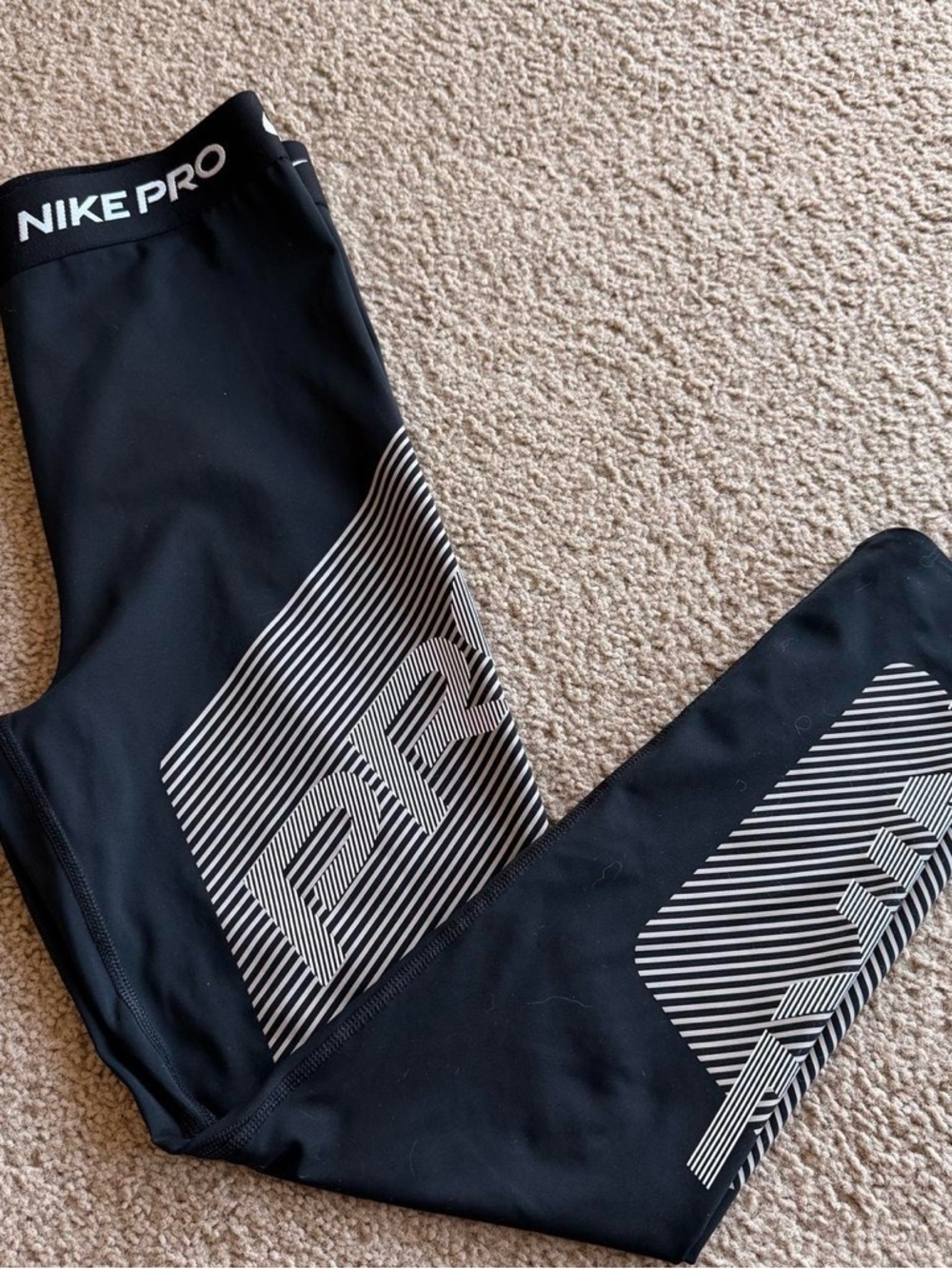 Nike Black Leggings with White Striped PRO Graphics